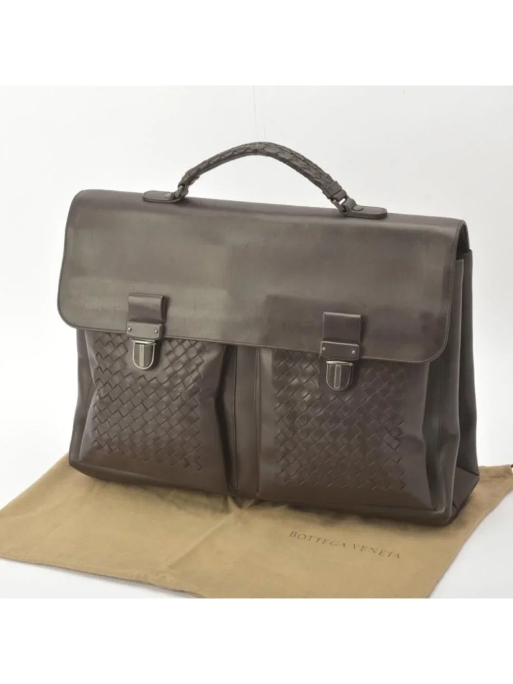 Bottega Veneta Business Bag Intrecciato Leather Dark Brown